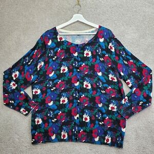 Talbots Cardigan Sweater Women 2X Blue Green Multicolor Floral  Knit Long Sleeve